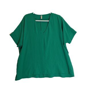 Zenana Blouse Womens Large Kelly Green Shirt Oversized Casual Workwear Church